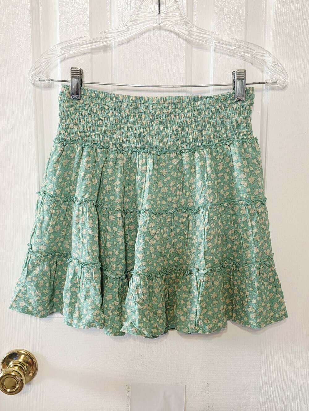 American Eagle Outfitters Mint Green Floral Tiered Smocked Skirt